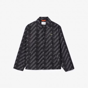 Men's Lacoste High-Neck Graphic Print Zip-Up Jackets Black | KEH124065