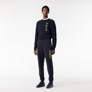 Men's Lacoste Iconic Print Joggers Abysm blue | WKP830261