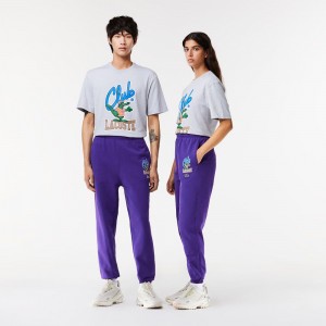 Men's Lacoste Iconic Print Sweatpants Acai Purple | TRP235167