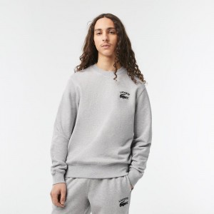 Men's Lacoste Inscription Crew Neck Sweatshirt Grey Chine | TLD210458