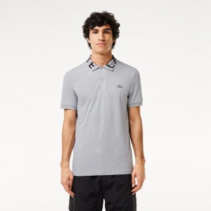 Men's Lacoste Jacquard Collar Lacoste Movement Polo Shirts Grey Chine | MRZ540617