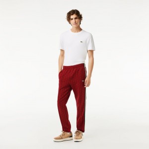 Men's Lacoste Jacquard Monogram Paris Sweatpants Bordeaux Red | ROD429136