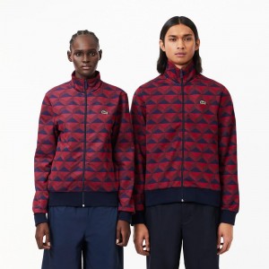 Men's Lacoste Jacquard Zip-Up Sweatshirt Blue Bordeaux Red | OXS025839