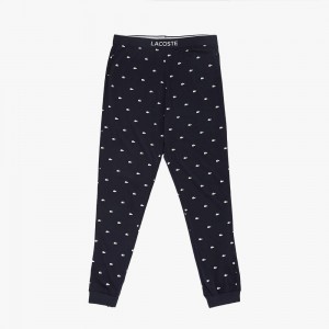 Men's Lacoste Jersey Pants Pajamas Black White | EPW798460