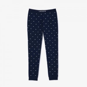 Men's Lacoste Jersey Pants Pajamas Navy Blue White | ZWX305987