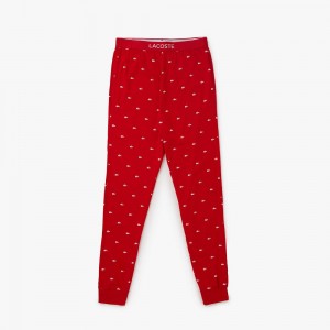 Men's Lacoste Jersey Pants Pajamas Red White | KSZ026915