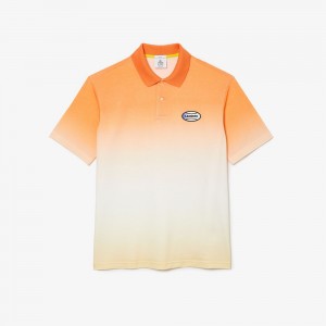 Men's Lacoste LIVE Loose Fit Gradated Print Cotton Polo Shirts Orange White Yellow | GMK087345