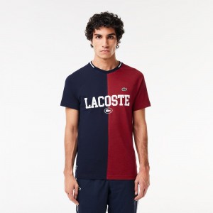 Men's Lacoste Lacoste Sport x Daniil Medvedev Ultra-Dry Tennis T-Shirt Navy Blue Bordeaux | WZG769402