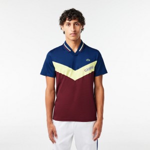 Men's Lacoste Lacoste Tennis x Daniil Medvedev Slim Fit Seamless Polo Shirts Navy Blue Flashy Yellow Bordeaux | KJF619703