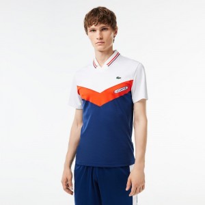 Men's Lacoste Lacoste Tennis x Daniil Medvedev Slim Fit Seamless Polo Shirts White Orange Bordeaux Navy Blue | GSP835702