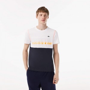 Men's Lacoste Lacoste Tennis x Daniil Medvedev Jersey T-Shirt White Blue Orange | MHQ638140