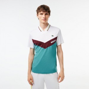 Men's Lacoste Lacoste Tennis x Daniil Medvedev Slim Fit Seamless Polo Shirts White Flashy Yellow Bordeaux Blue | YLF879523