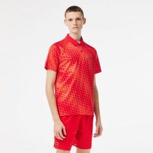 Men's Lacoste Lacoste Tennis x Novak Djokovic Fan Version Polo Shirts Red Orange | IYK563904