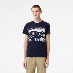 Men's Lacoste Lacoste Tennis x Novak Djokovic T-Shirt Navy Blue | YPZ039421