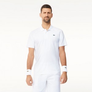 Men's Lacoste Lacoste Tennis x Novak Djokovic Ultra-Dry Polo Shirts White | COJ571329