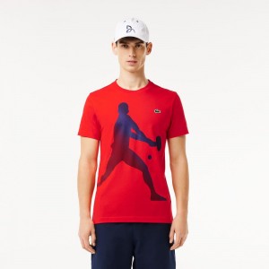 Men's Lacoste Lacoste Tennis x Novak Djokovic Cap Set T-Shirt Red currant | XVC387429