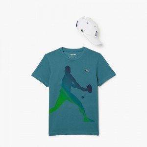 Men's Lacoste Lacoste Tennis x Novak Djokovic Cap Set T-Shirt Hydro blue | KXZ087459