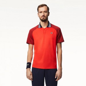 Men's Lacoste Lacoste x Daniil Medvedev Ultra-Dry Tennis Polo Shirts Red Bordeaux | IHC864927