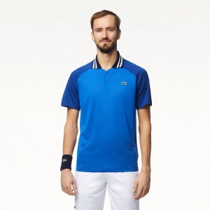 Men's Lacoste Lacoste x Daniil Medvedev Ultra-Dry Tennis Polo Shirts Blue Navy Blue | SRM783206