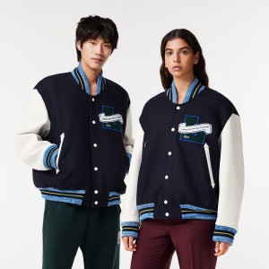 Men's Lacoste Lacoste x EleVen by Venus Oversized Varsity Jackets Navy Blue | AUS910234