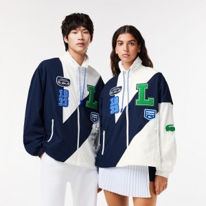 Men's Lacoste Lacoste x EleVen by Venus Oversized Track Jackets White Navy Blue | PJV096713