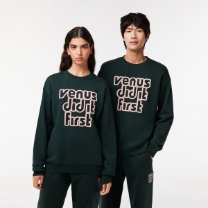 Men's Lacoste Lacoste x EleVen by Venus Oversized Fleece Sweatshirt Dark Green | UBL519208