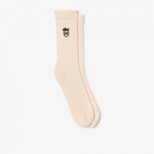 Men's Lacoste Lacoste x Highsnobiety Embroidered Socks Beige | YNF169830