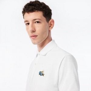 Men's Lacoste Lacoste x Netflix Organic Cotton Polo Shirts White | JZQ019487