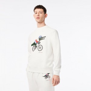 Men's Lacoste Lacoste x Netflix Organic Cotton Fleece Print Sweatshirt White | XKU217509