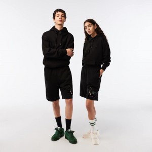 Men's Lacoste Lacoste x Netflix Organic Cotton Fleece Shorts Black | VFA360279