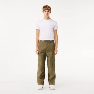 Men's Lacoste Lightweight Cotton Cargo Pants Khaki Green | WXR267935