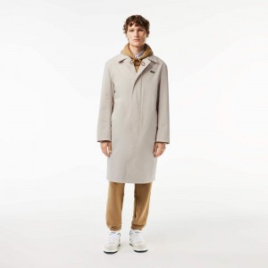 Men's Lacoste Lightweight Waterproof Cotton Twill Trench Coats Grey | QXU452689