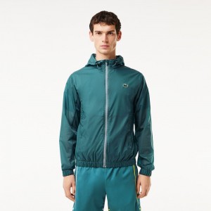 Men's Lacoste Lightweight Waterproof Zip-Up Jackets Hydro blue | EWO657832