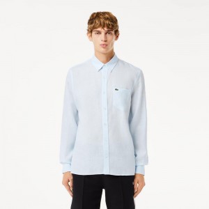 Men's Lacoste Linen Shirt Light Blue | TMX897345