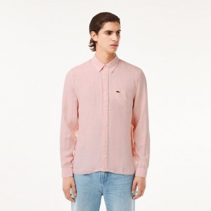 Men's Lacoste Linen Shirt Light Pink | FZN857369