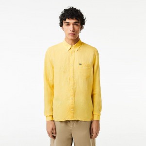 Men's Lacoste Linen Shirt Pastel yellow | KDF049735