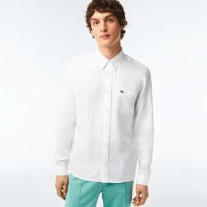 Men's Lacoste Linen Shirt White | ELK714290