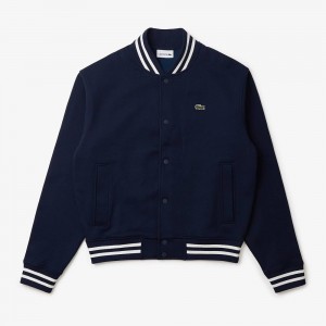 Men's Lacoste Logo Back Bomber Sweatshirt Navy Blue | ZNE091473