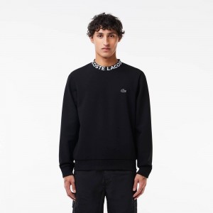 Men's Lacoste Logo Collar Double Face Sweatshirt Black | HDZ458063