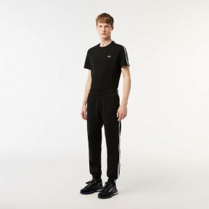 Men's Lacoste Logo Stripe Joggers Black | KWC827314