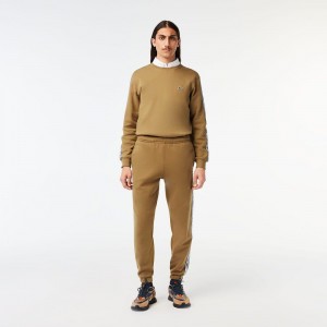 Men's Lacoste Logo Stripe Joggers Brown | ZDV726938