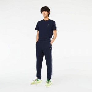 Men's Lacoste Logo Stripe Joggers Navy Blue | UMY541629