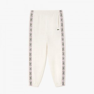 Men's Lacoste Logo Stripe Joggers White | HYK219504