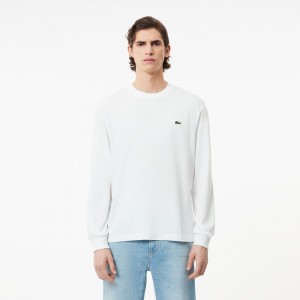 Men's Lacoste Long Sleeve Cotton Jersey T-Shirt White | YWJ908642