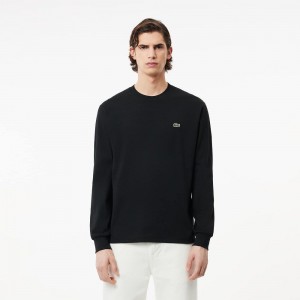 Men's Lacoste Long Sleeve Cotton Jersey T-Shirt Black | OLQ903415