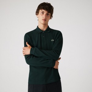 Men's Lacoste Long Sleeve Cotton Polo Shirts Forest green | ILM901528