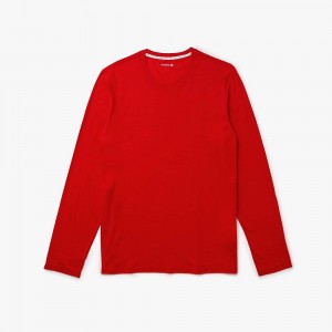 Men's Lacoste Long Sleeve Lounge T-Shirt Red | WJY208315