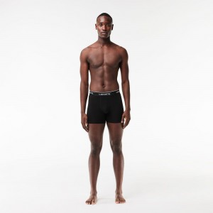 Men's Lacoste Long Stretch Cotton 3-Pack Boxer Briefs Black | BUA501394