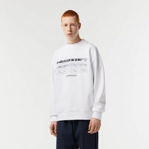 Men's Lacoste Loose Fit Branded Sweatshirt White | PHB936280