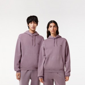 Men's Lacoste Loose Fit Cotton Fleece Hoodie Purple | BDL387259